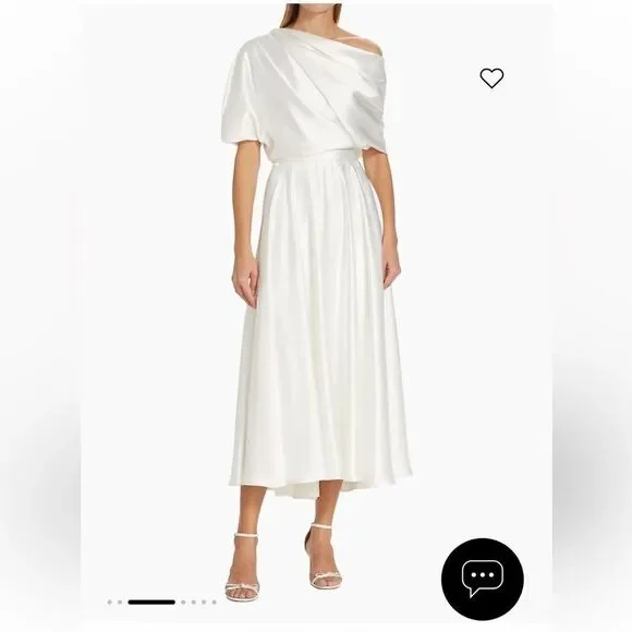 Amsale Draped Lustrous Satin One-Shoulder Midi-Dress In Color Ivory Size 6